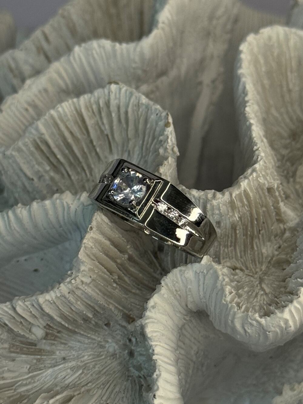 Men's 925 Sterling Silver CZ Ring Size 10
